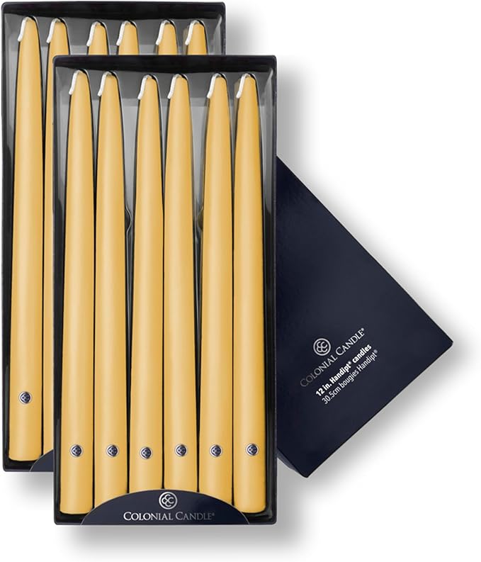 Colonial Candle Unscented Taper Candle, Handipt Collection, Limoncello, 12 in, Pack of 12 - Up to 10 Hours Burn