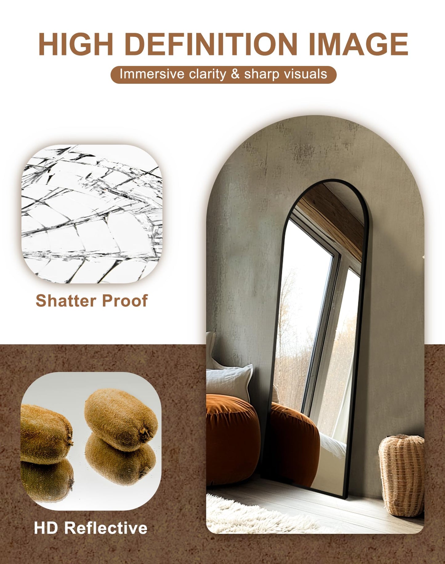 Delma Arched Mirror Full Length,Standing Mirror Full Body,Large Floor with Stand for Wall Entryway Door Bedroom Bathroom Living Room