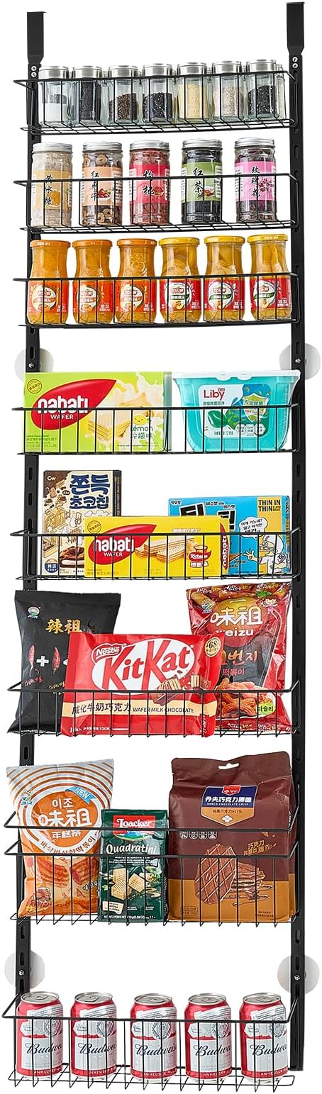 VEVOR Over the Door Pantry Organizer, 9-Tier Pantry Organization and Storage, Heavy-Duty Steel Hanging Spice Rack, Adjustable Wall Seasoning Shelves, for Home Kitchen Laundry Room Bathroom, Black