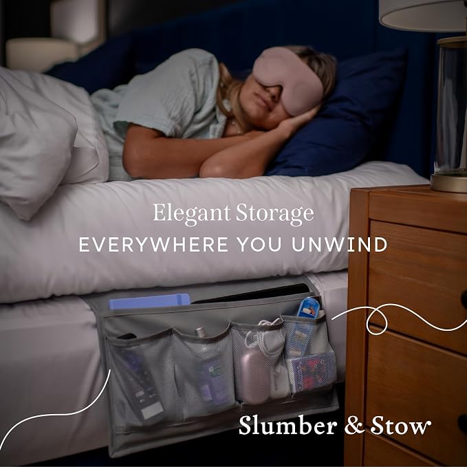 Houseify Slumber & Stow Hanging Bedside Caddy - 5 Pocket Bed Caddy Organizer for Tablets, Magazines, Phone, Glasses, Remotes & More - Ideal Storage For Dorm, Bedroom & Living Areas - 10"x17.3"