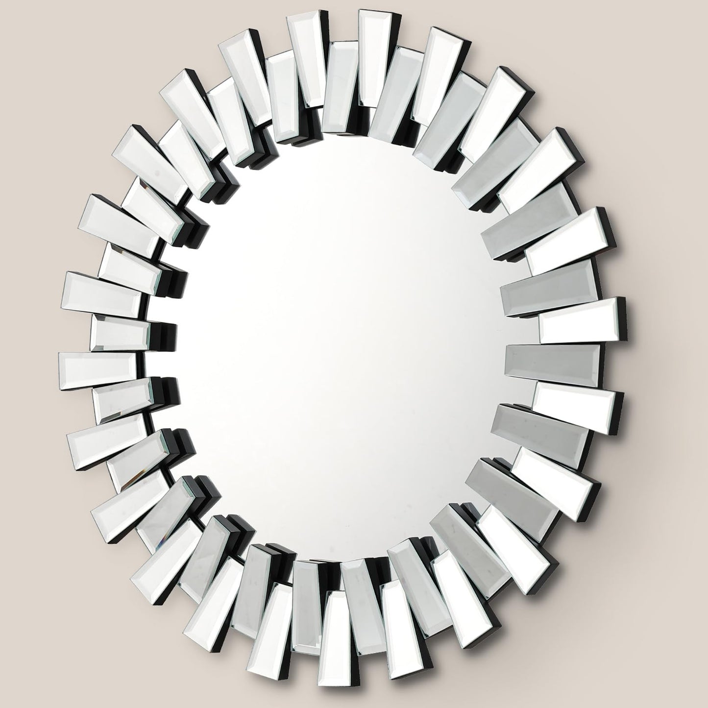QDSSDECO Round Mirror Sunburst Wall Mirror 31.5" Beveled Edge Frameless for Living Room Bathroom Bedroom Entryway Decor