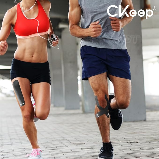CKeep 4 Rolls Kinesiology Tape, Original Cotton Elastic Athletic Tape, 20 Precut 10" Strips Each, Black, Ideal for Muscle Support & Injury Prevention