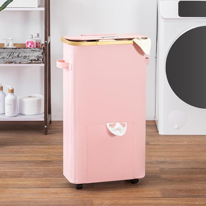 Vincona Laundry Basket with Wheels, Tall Dirty Clothes Hamper on Wheels, Rolling Laundry Hamper with lid for Dorm, Bedroom and Bathroom
