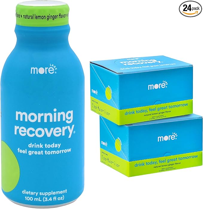 Morning Recovery Electrolyte, Milk Thistle Drink Proprietary Formulation to Hydrate While Drinking, Highly Soluble Liquid DHM, Non GMO, Vegan, Gluten-Free, Lemon Ginger, Pack of 24