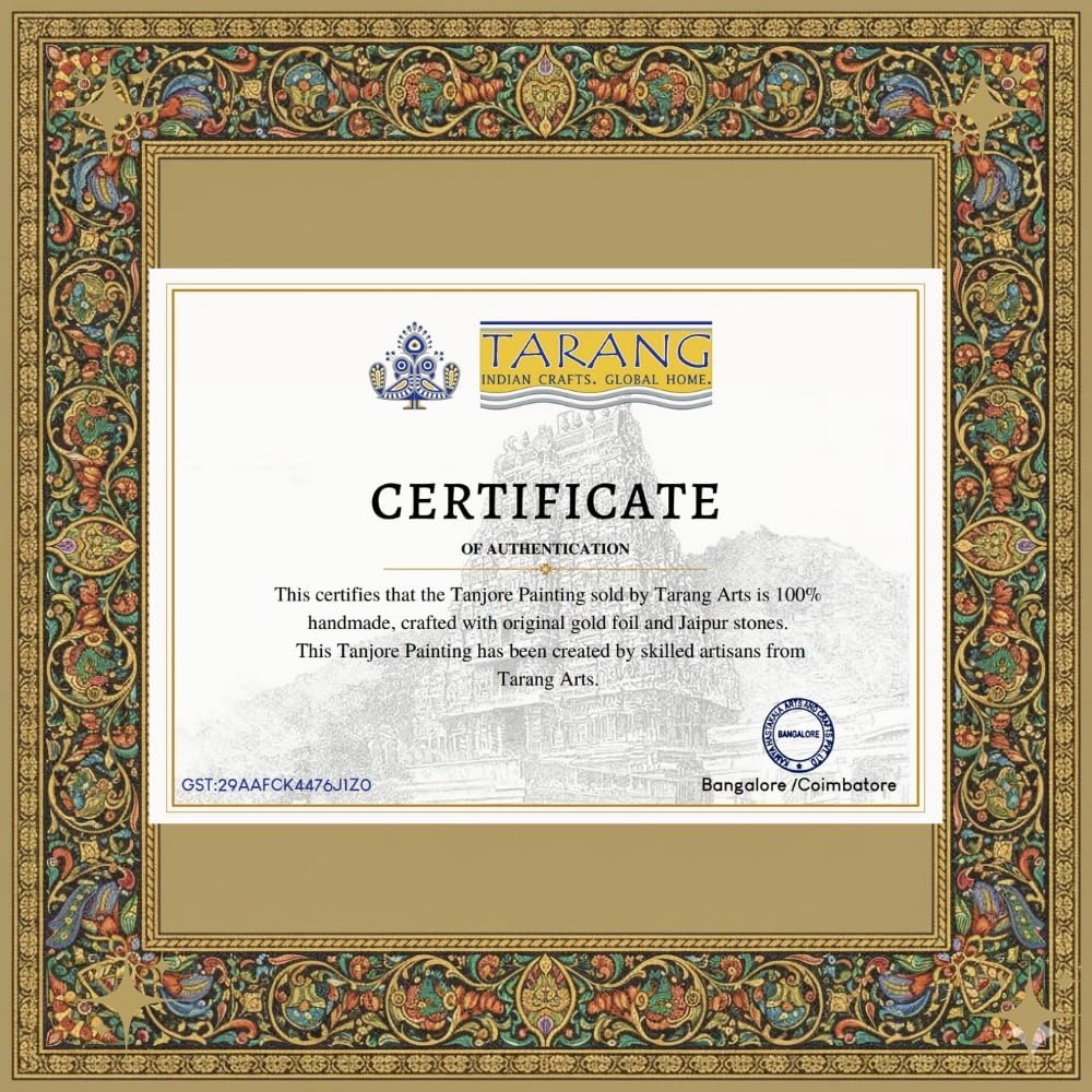 Tarang Arts Tanjore Painting Ayothi Ramar with Wooden Frame, 2D Emboss Design, 22-Carat Gold Foil & Jaipur Stones | Handmade Traditional Artwork for Home Decor, Puja Room, Wall Hanging & Gifting