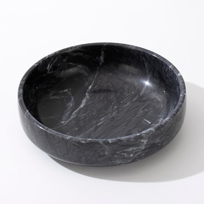6.7" Large Decorative Bowl, Natural Marble Decorative Bowls for Home Decor, Key Bowl, Candy Bowl, Smudge Bowl, Coffee Tables Centerpiece (Natural Black)