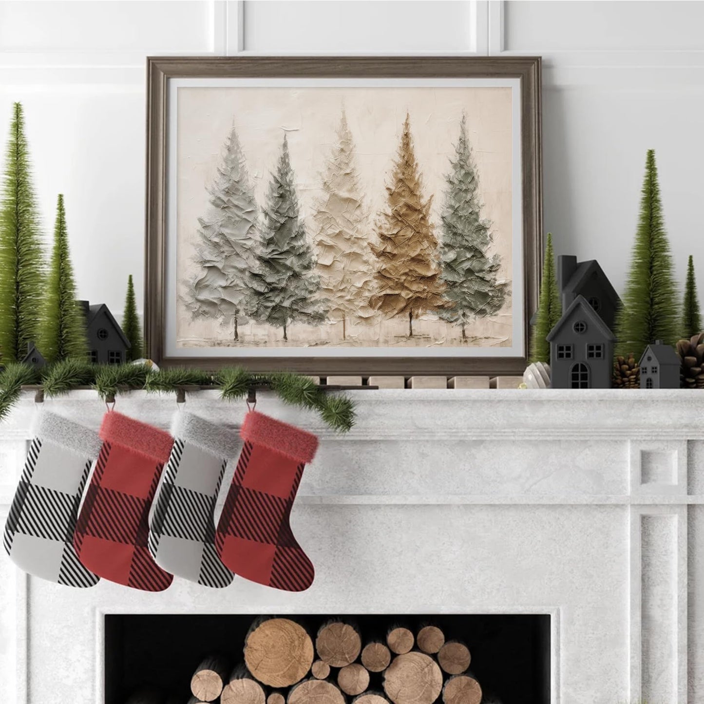 JarThenaAMCS Christmas Canvas Wall Art Prints Oil Painting Pine Forest Art Poster Winter Landscape Wall Decor For Xmas Gallery Living Room Bedroom, UNFRAMED, 16 x 24 Inch