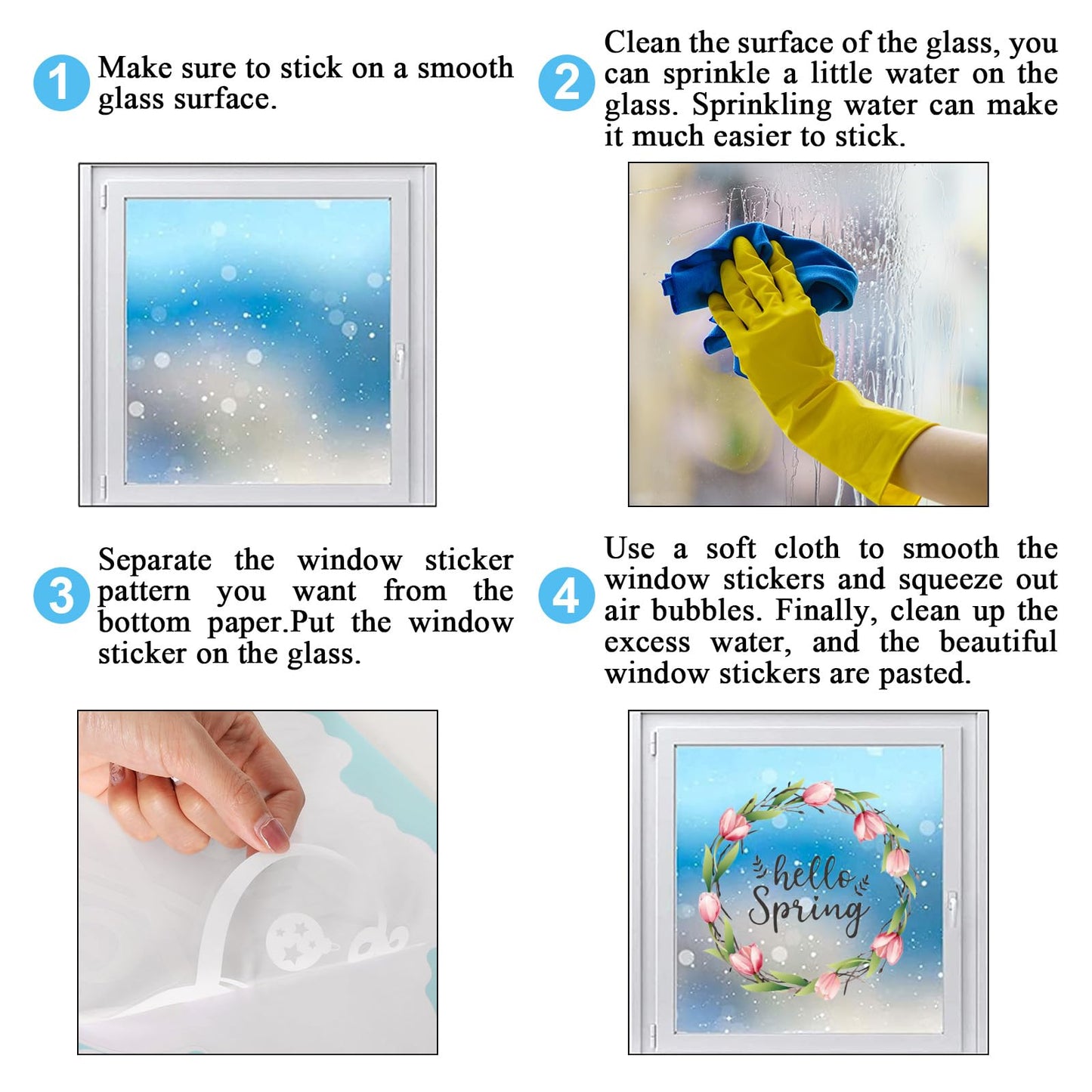 Whaline 75 Pcs Spring Summer Tulip Window Clings Tulip Flower Umbrella Truck Window Stickers Hello Spring Double-Side Glass Decals for Home Office School Party Shop Display Decoration