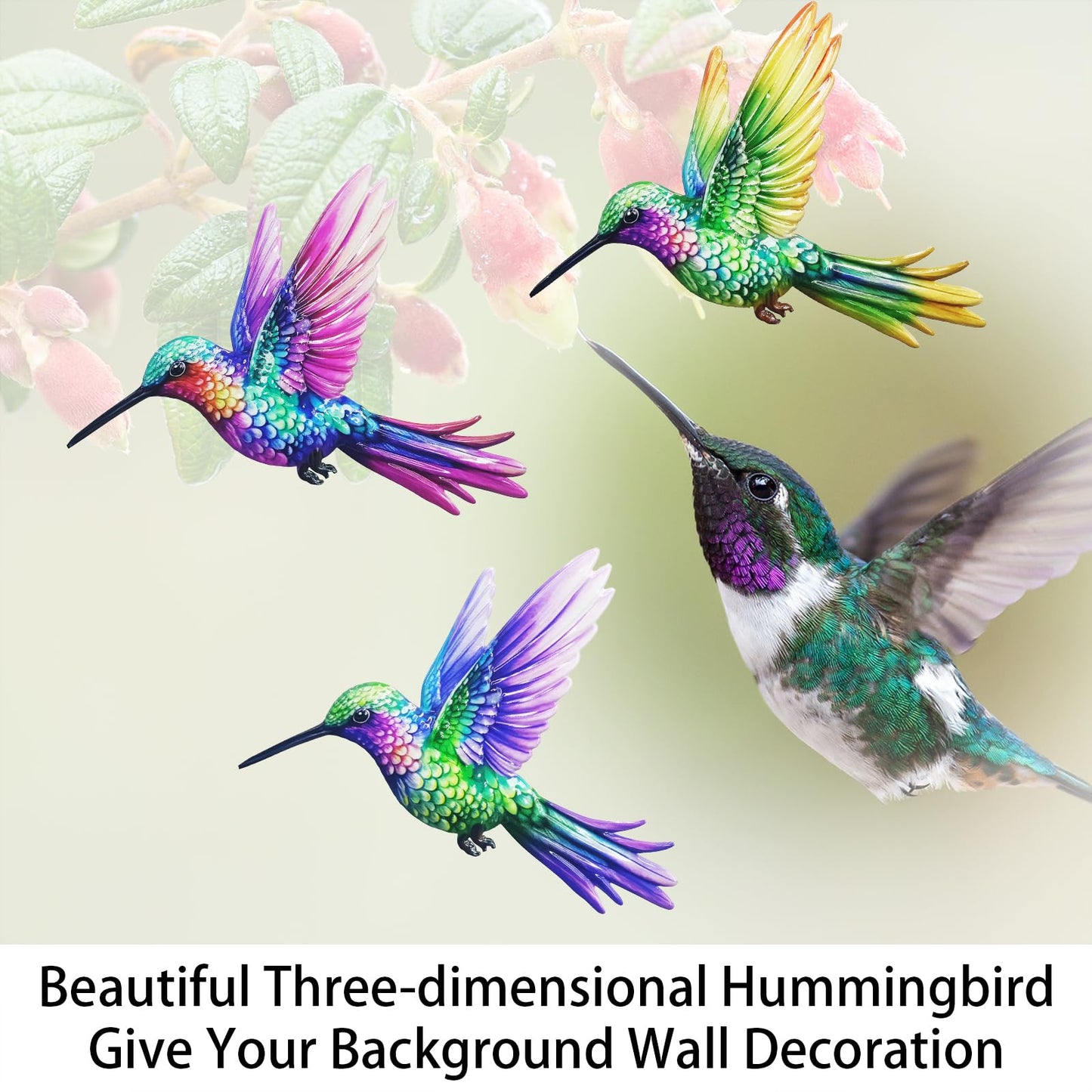 John's Studio 3Pcs Metal Hummingbird Wall Decor Outdoor Garden Hanging Art Sculptures Home Theme Decorations for Kitchen Bathroom and Pool