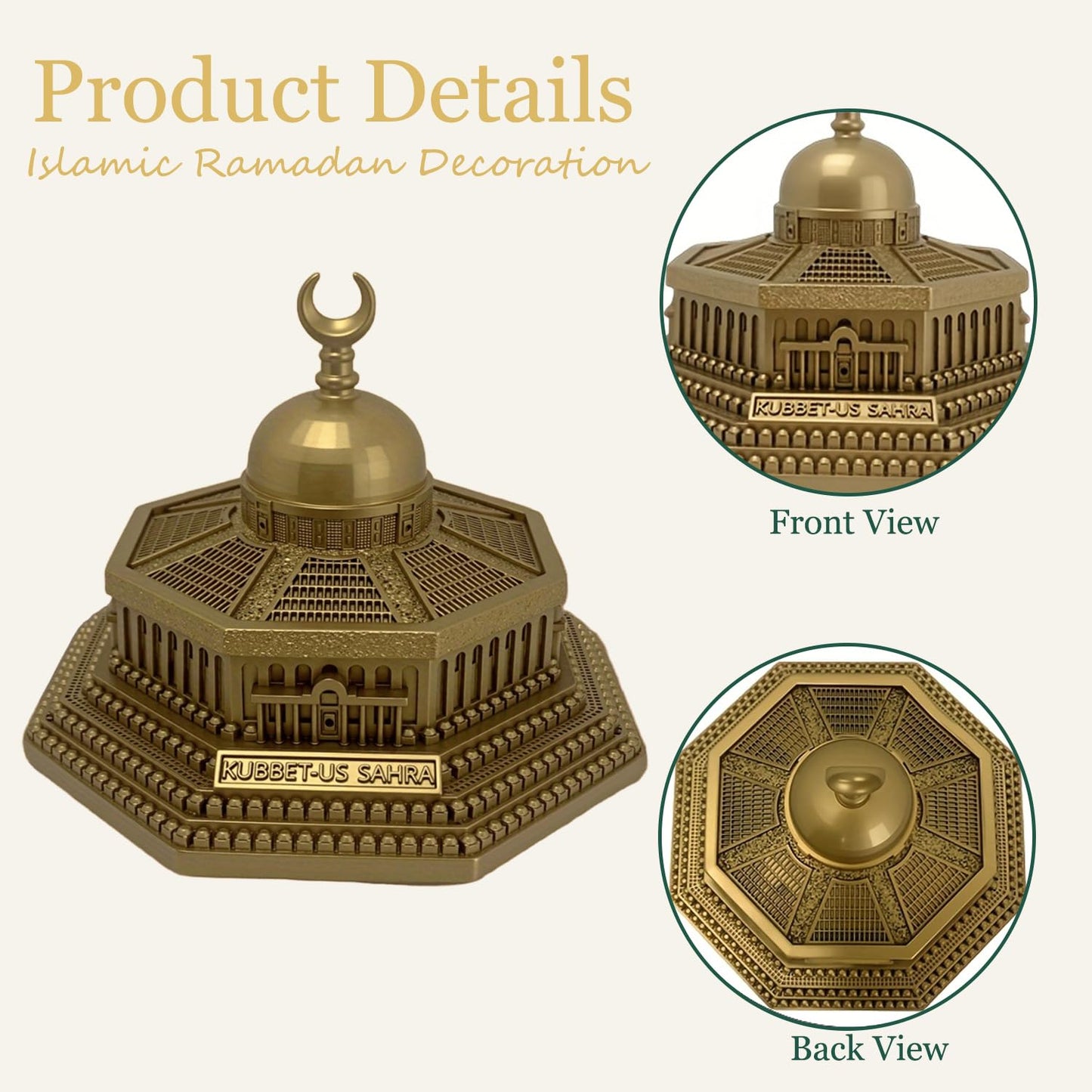 Mingzhang Ramadan Decorations for Home, Islamic Mosque Dome of The Rock Statue, Eid Mubarak Table Centerpiece, Gold Muslim Ramadan Decor Ornament Gift