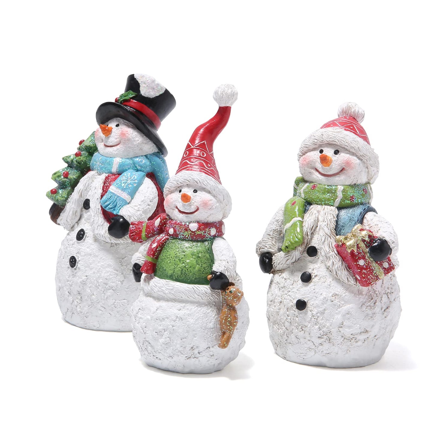 Hodao 3 PCS Christmas Snowman Family Decorations Xmas Snowman Figurines Winter Decor Handmade Figurines for Xmas Decor Gift - Christmas Party Home Decorations (Family)