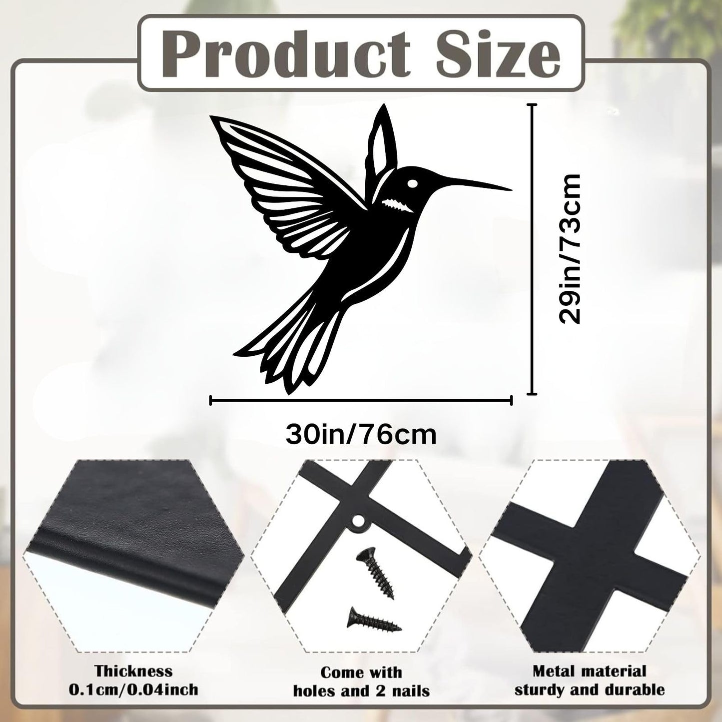 ENJOYOO Metal Hummingbird Wall Decor, Metal Hummingbird Wall Art Outdoor Decor, Bird Wall Decor (Black, 24×23in/60×58cm, metal wall art)