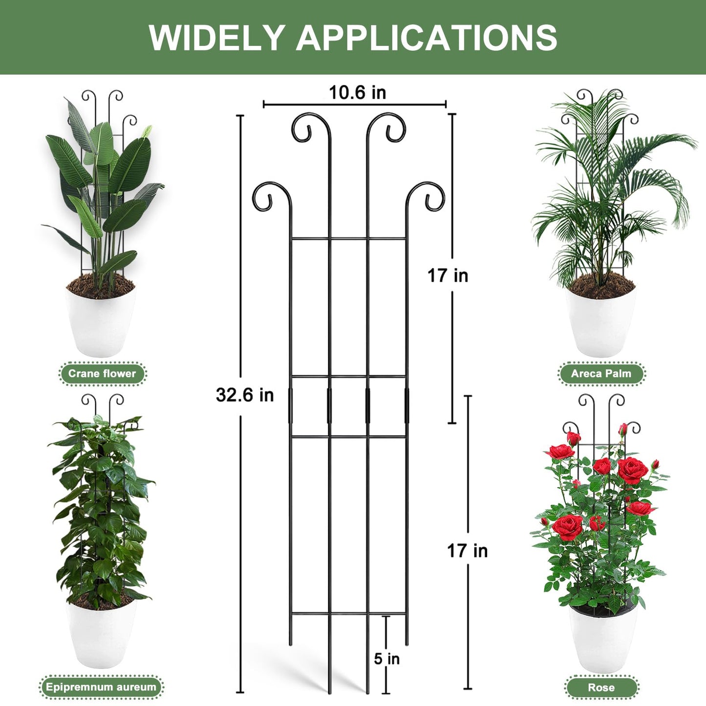 Coomin 32.6in Monstera Plant Support Stakes for Outdoor Plants, Garden Trellis for Climbing Plants, Metal Stakes for Potted Plants Pothos Plant Climber Support, 4P
