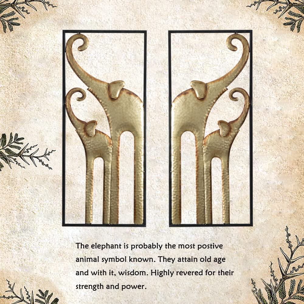 HKaikzo Gold Elephant Wall Decor Set of 2, African Metal Wall Art Large 3D Sculptures for Living Room, Boho Animal Decorations Modern Wall Hanging Gift for Housewarming(11.8x27.6in)
