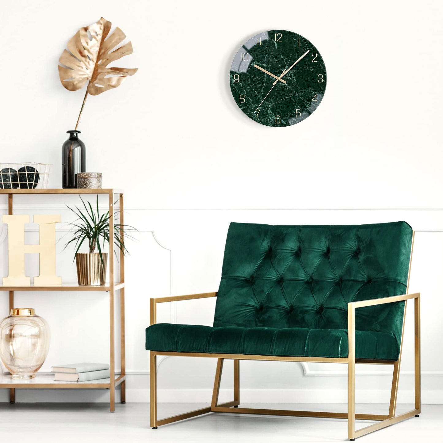 VIKMARI Glass Wall Clock Silent Non Ticking Wall Clock- 12 Inch Quality Quartz Battery Operated Round Easy to Read Home/Office/Classroom/School Clock (Dark Green)