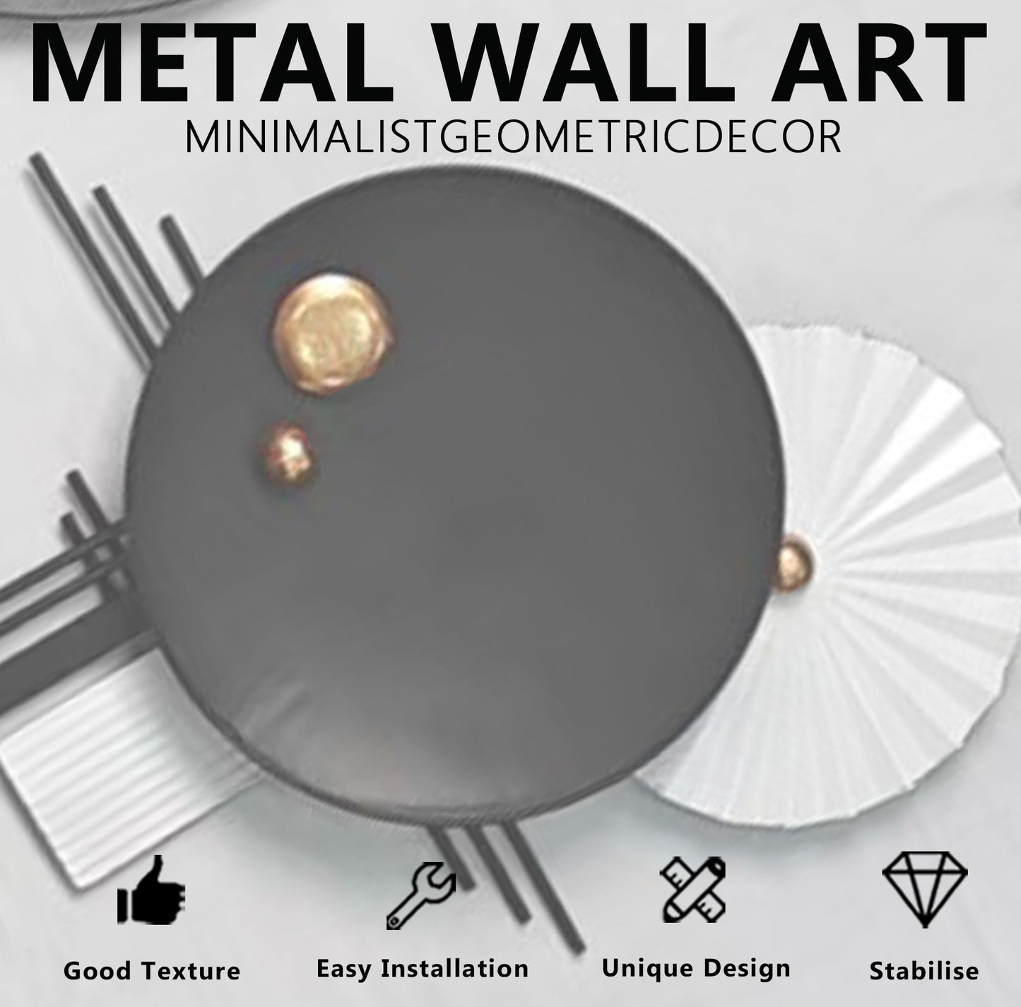 Large Modern Abstract Metal Wall Art, Black and Gold Geometric Circles Wall Decoration, Contemporary Home Decor,59 × 24 inches Wall Art for Living Room/Dinning Room/Bedroom/Entryway/Kitchen/Office