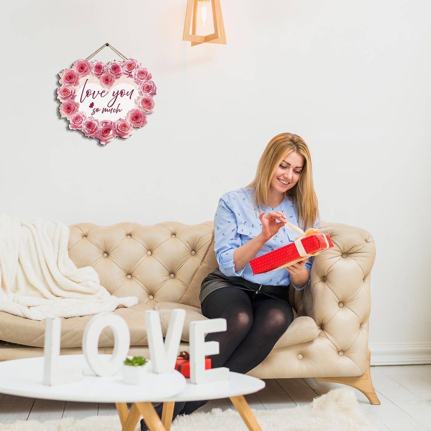 VGICH Romantic Wall Decor Love You So Much Heart - Pink Wooden Sign for Home, Office, Farmhouse and Bedroom 13.7x10.2 Inches