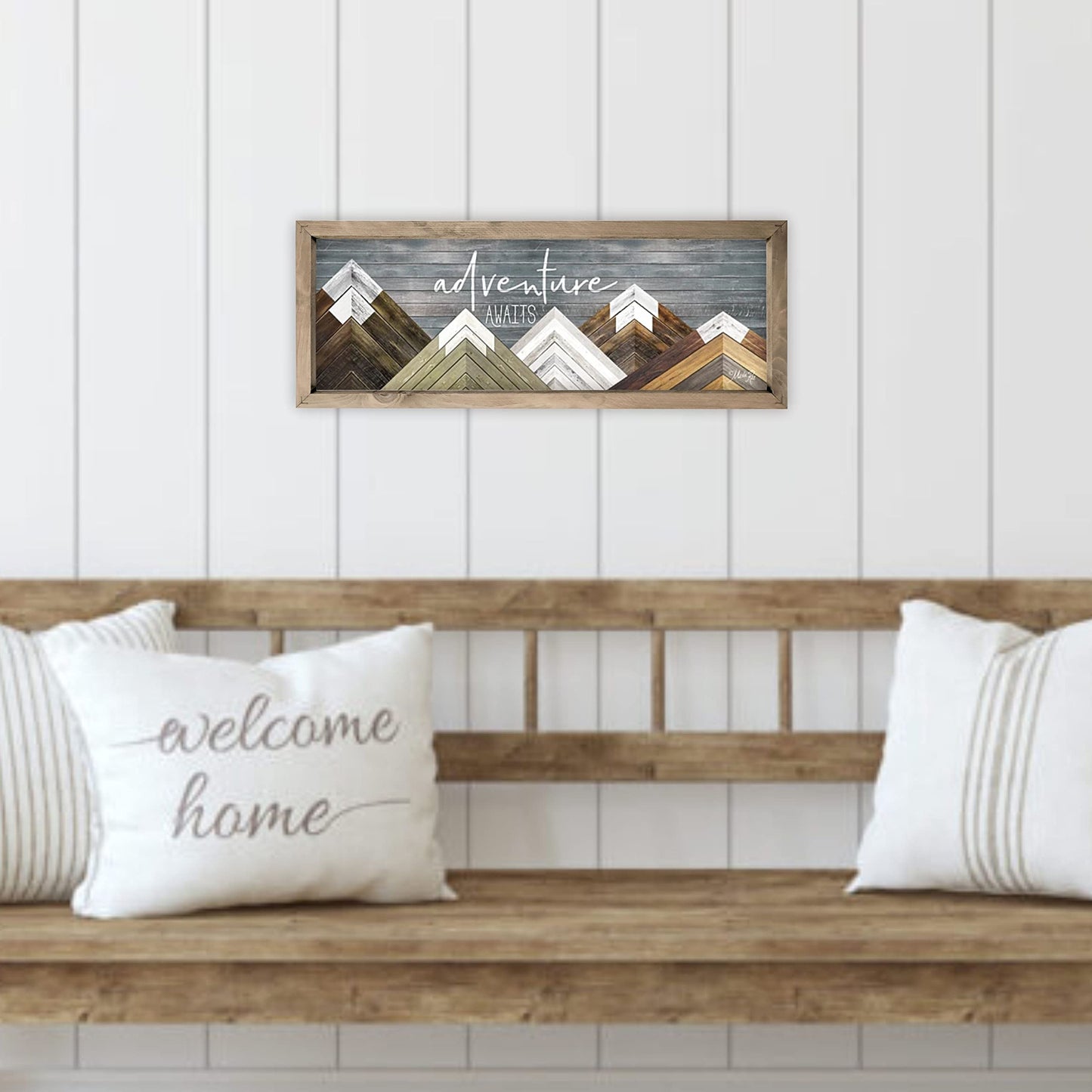 MRC Wood Products Adventure Awaits Rustic Style Wall Décor Sign With Frame 6x18