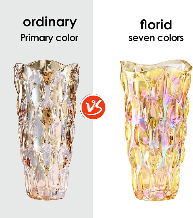 CEMABT 9.5inch 3.4 lb Glass Vases for Flowers Unbreakable Thickened Morden vase for Tables Centerpieces,Colorful,Vintage and Clear Rose Large Flower vases for Bouquet Unique Gifts（Gold）