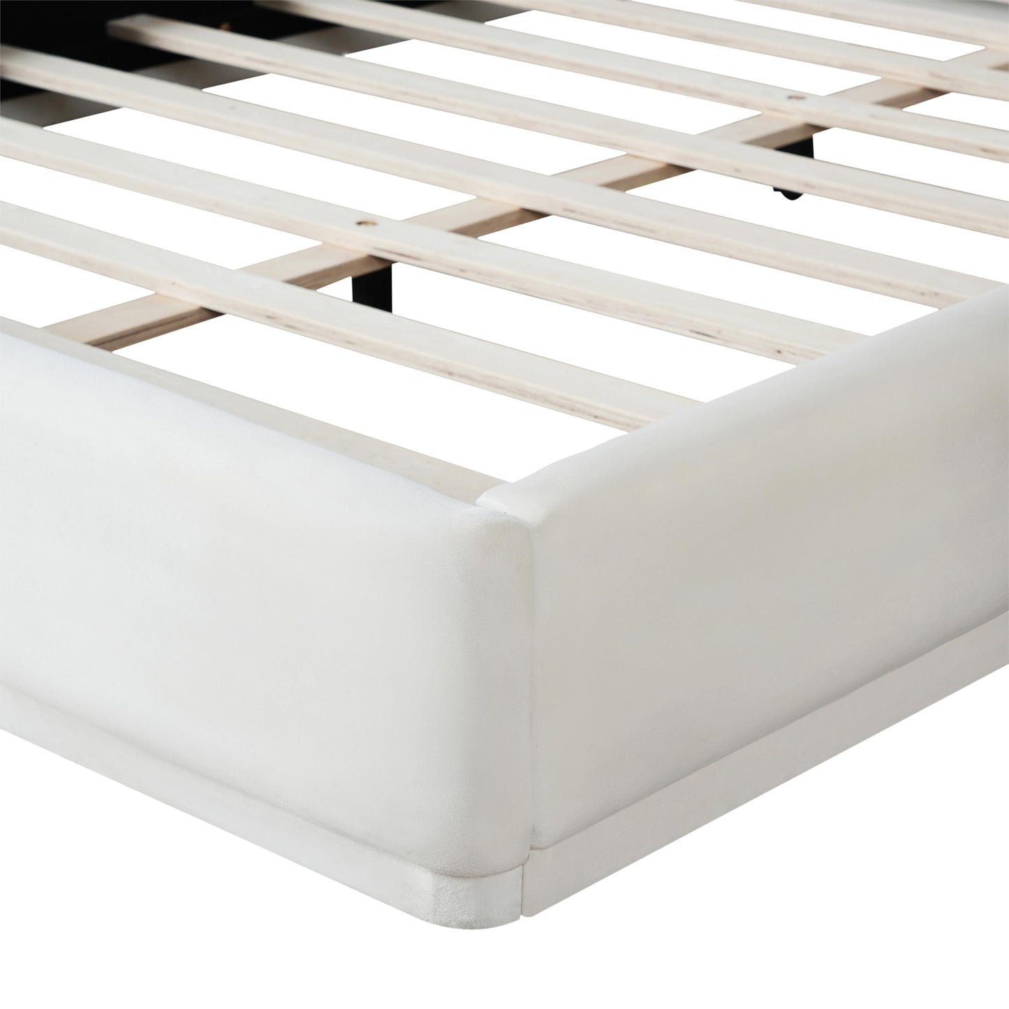Merax Modern Queen Upholstered Bed Frame with Wingback, Soft Velvet Low Platform Bed, No Box Spring Needed, Easy Assemble, White