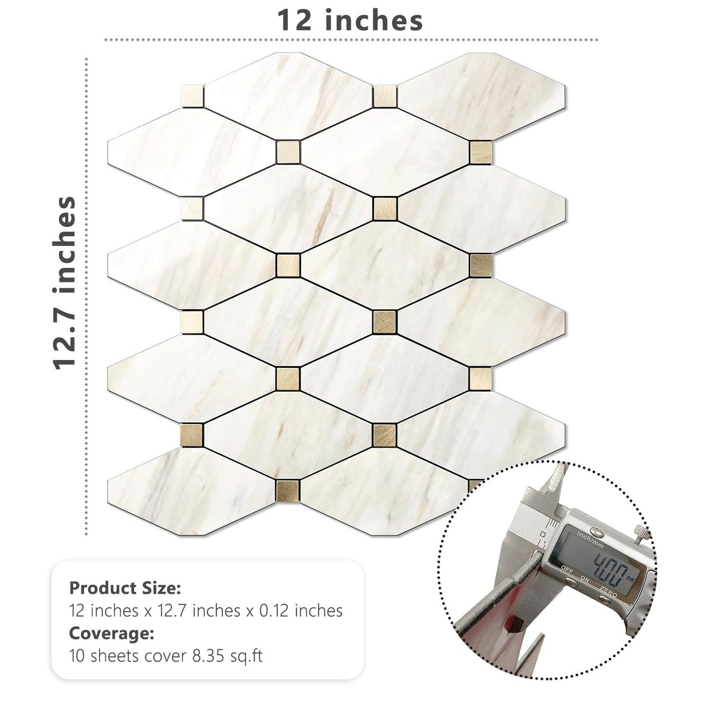 STICKGOO 10 Sheets Peel and Stick Backsplash, Polished Eurasia Biege Marble Look Kitchen Backsplash, Glossy Waterproof Stick on Backsplash for Kitchen Wall, Bathroom