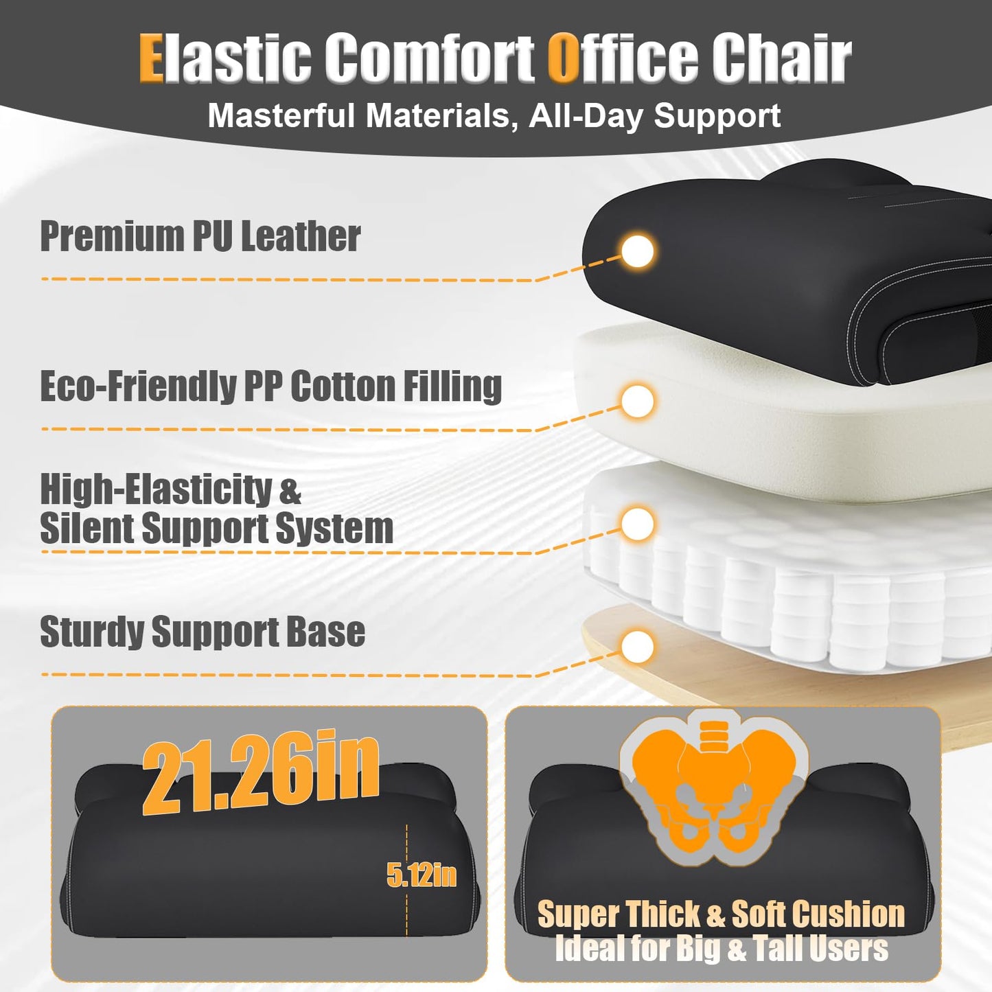 Ergonomic Leather Office Chair with Adjustable Lumbar Support, Flip-Up Armrests Desk Computer Chair, Swivel PC Chair with Rocking Function