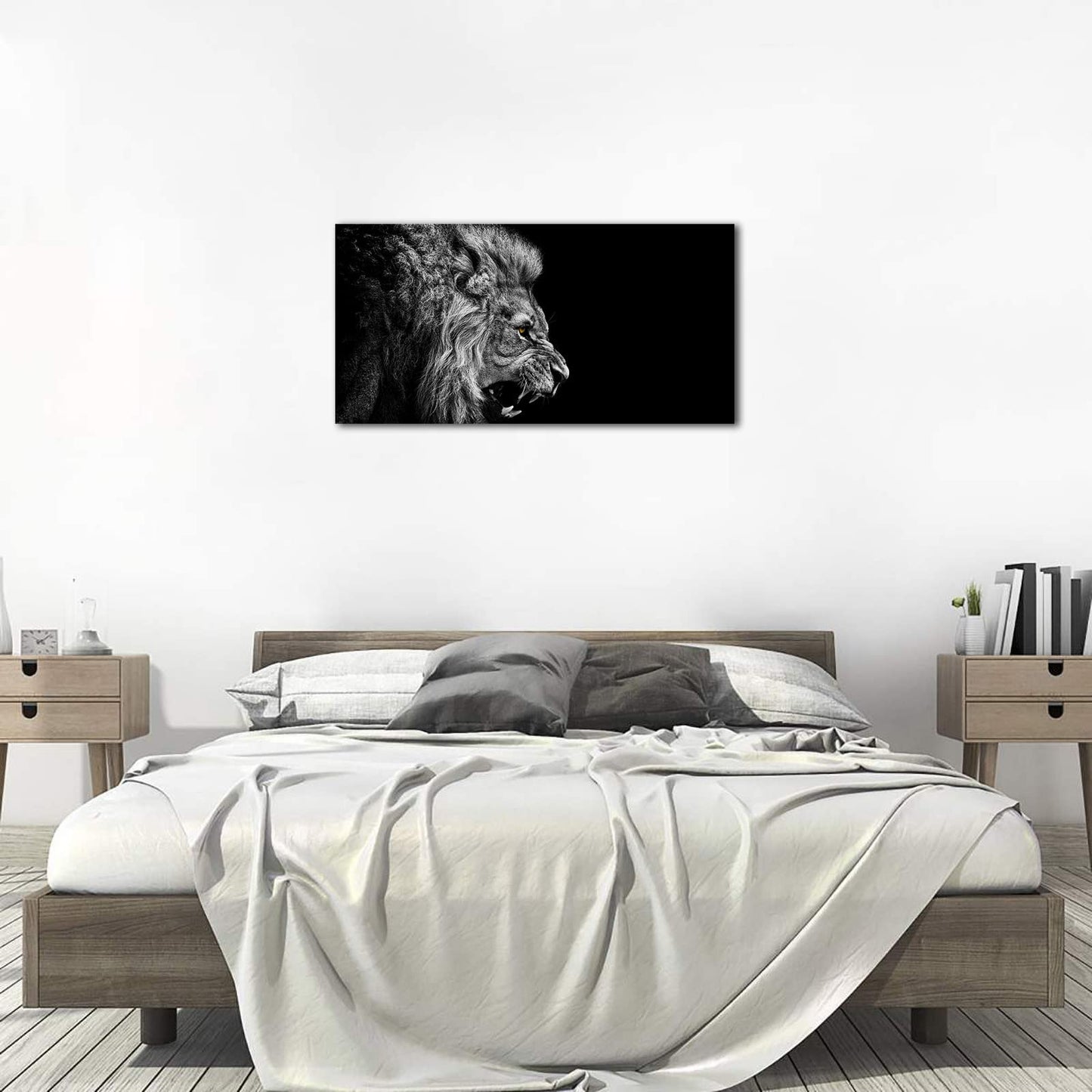 arteWOODS Canvas Wall Art Lion Painting Modern Large Beast Canvas Artwork Contemporary Wall Art Pictures Black and White Lion for Kitchen Office Home Decoration 24" x 48"
