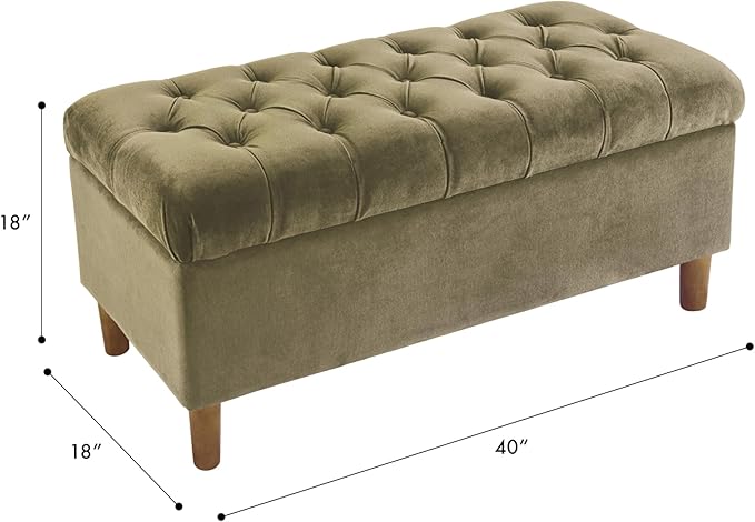 Homepop Home Decor | Tufted Ainsley Button Storage Ottoman Bench with Hinged Lid | Ottoman Bench with Storage for Living Room & Bedroom,Light Sage Green Velvet