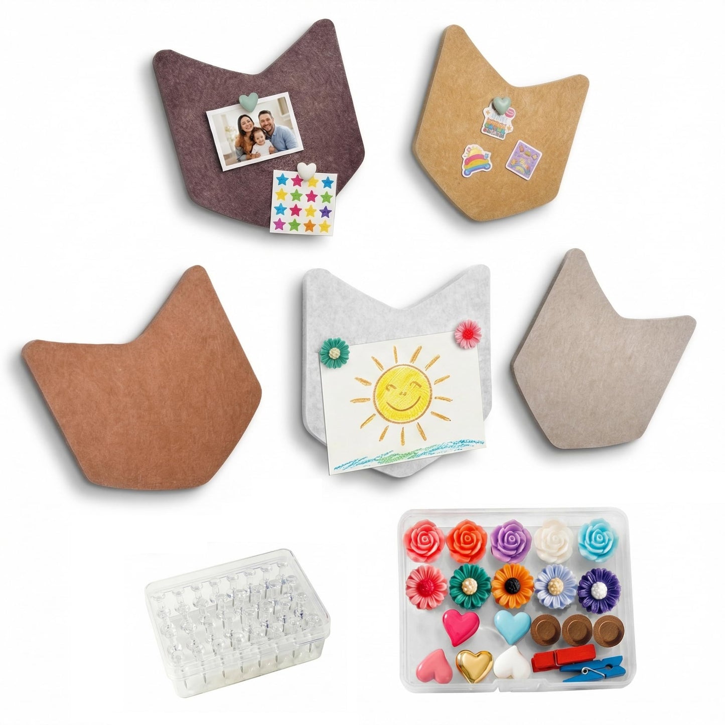 5 Pack Cute Cork Board Tiles,Shaped Felt Bulletin Board Tiles with No Damage Adhesive Strips,Pin Cork Board Alternative,Cubical Wall Art Decor Bulletin Board for Office,Classrooms,Home (Boho Style)