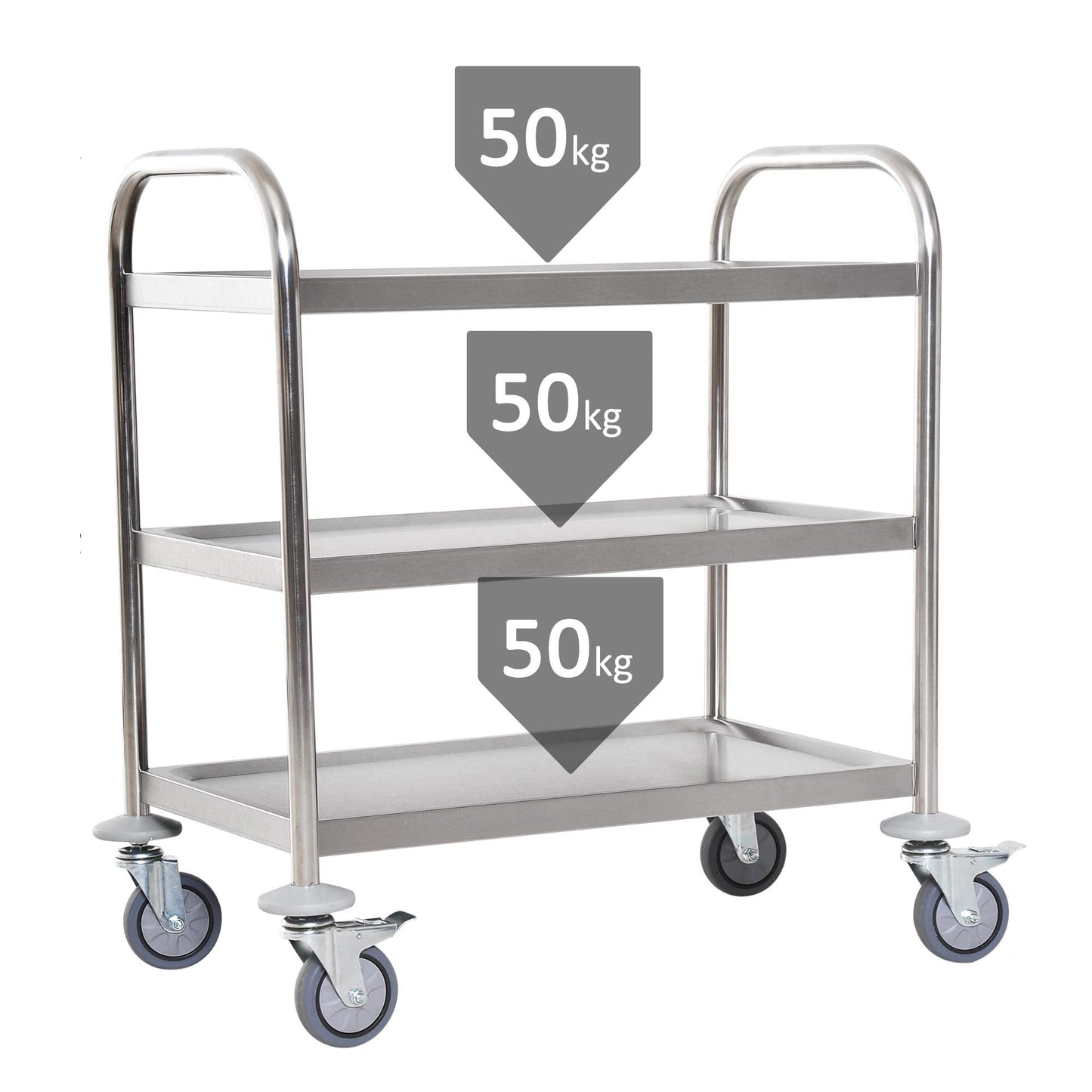 GenSDH Movable Hand Trucks 3 Tier Trolley,Large Stainless Steel Utility Cart,with Locking Wheels,Stainless Steel 3 Tier Rolling Kitchen Service Cart,Catestorage Trolle