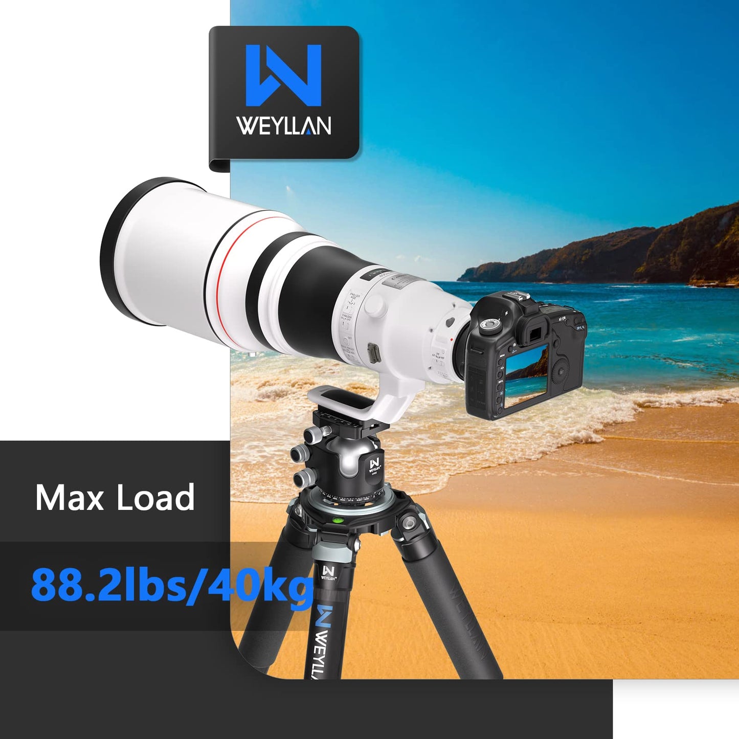 Heavy Duty Tripod Carbon Fiber Camera Tripod WEYLLAN LX9 Professional Tripod Camera, 10 Layers Carbon Fiber Tube, with 40mm Leg Tube, Durable Carbon Bowl Tripods for DSLR Camera Max Load 88lbs/40kg
