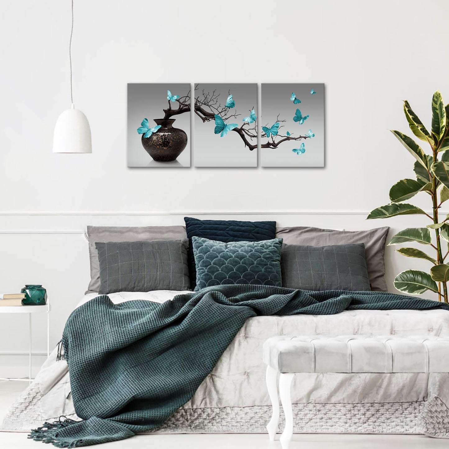 HOMEOART Bathroom Pictures Zen Meditation Wall Art Butterfly Wall Decor Framed Artwork Farmhouse Bedroom Living Room Decor 12x16inchx3Pieces (Turquoise)
