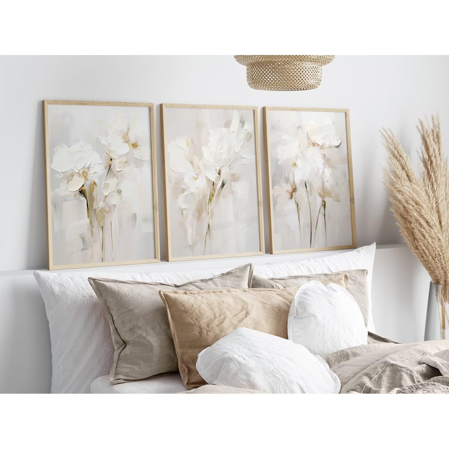 Neutral Wall Art Abstract Floral Canvas Pictures Beige Flower Wall Decor Modern Painting Minimalist Poster Abstract Botanical Prints White Artwork for Bedroom Living Room 12x16 Inch Unframed Set of 3