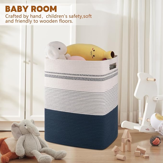 80L Large Cotton Rope Laundry Basket for Bedroom & Laundry Room, Tall Clothes Hamper with Sturdy Handles, Neutral Storage Bin Capable of Holding Blankets and Toys