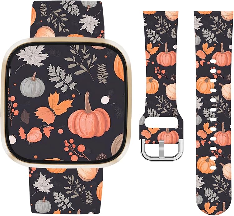 Watbro Halloween Holiday Band Compatible with Fitbit Versa 3 / Sense/Fitbit Versa 4 / Sense 2 Bands for Women Men,Soft Silicone Cute Sport Pumpkin Strap