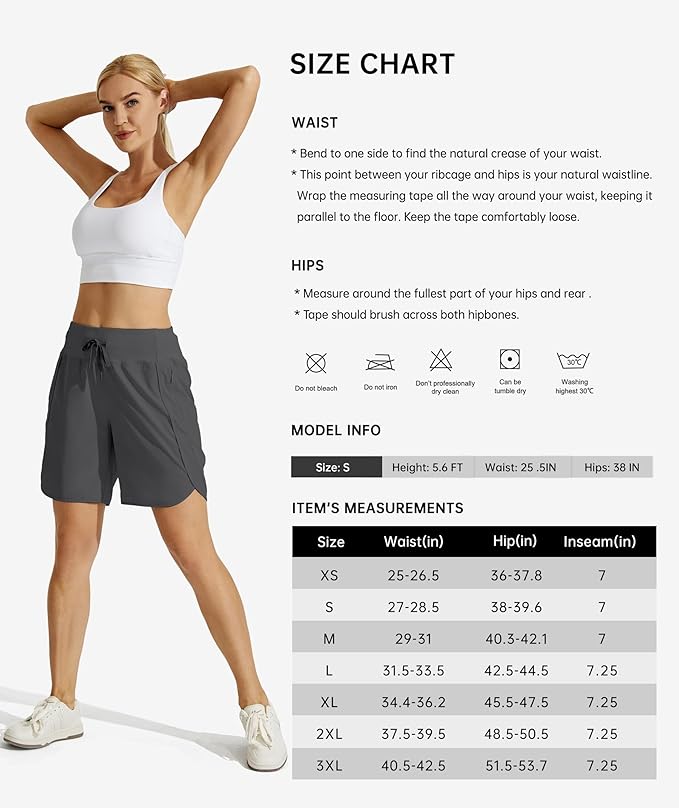Willit Women's 7" Athletic Running Shorts Long Workout Hiking Shorts Quick Dry High Waisted Active Zipper Pocket(X-Small)