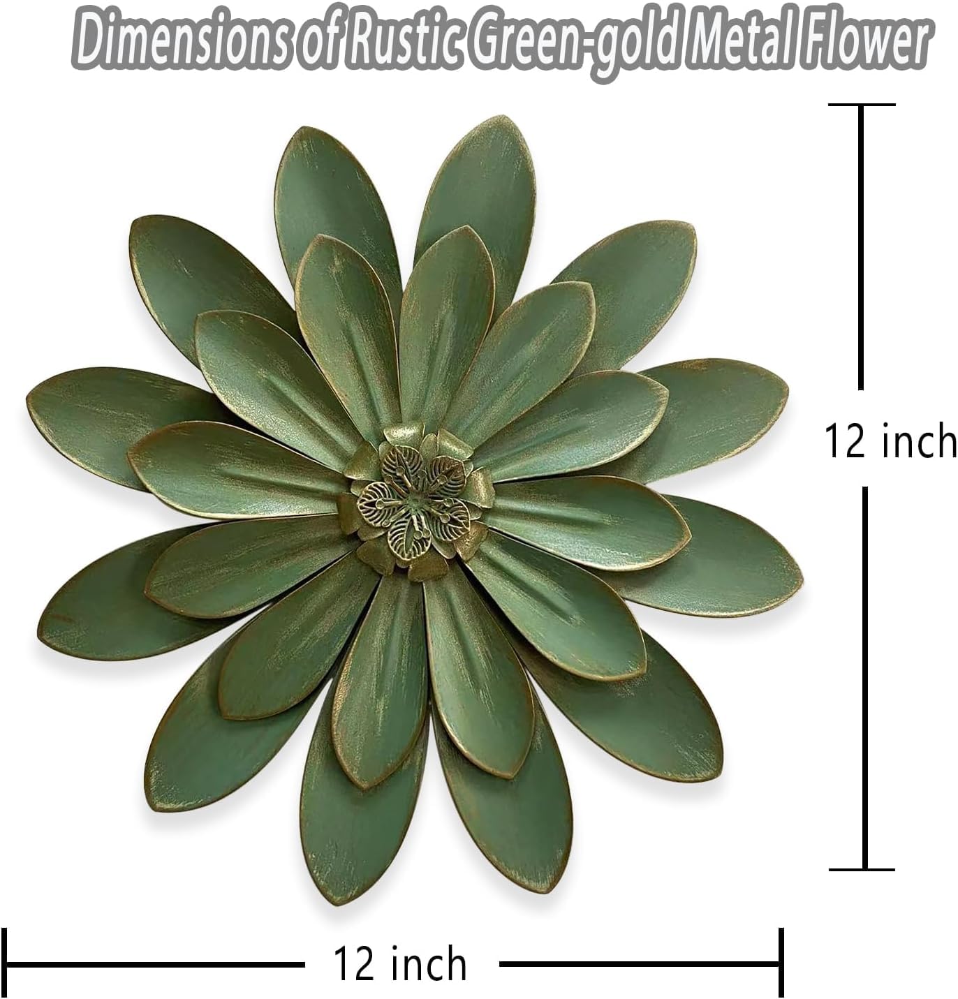 Novbvia Metal Flower Wall Sculpture, 12" Rustic Modern Floral Artwork, Distressed 3D Layered Iron Flower Wall Hanging Accent for Indoor/Outdoor, Kitchen,Living Room Office Garden Decor (Green)