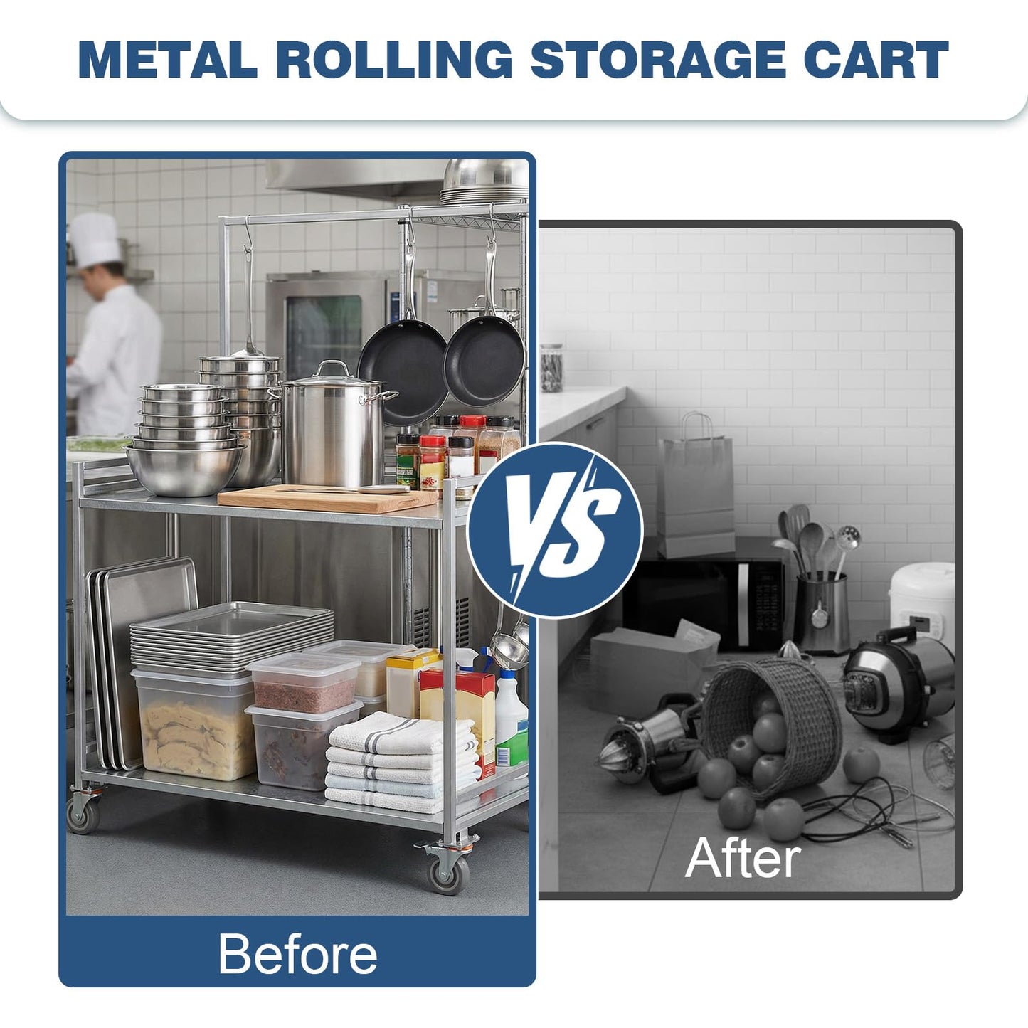 Generic 2 Shelf Rolling Cart Utility Commercial Cart with Wheels 660lbs Capacity with Handle for Warehouse/Garage/Cleaning/Manufacturing