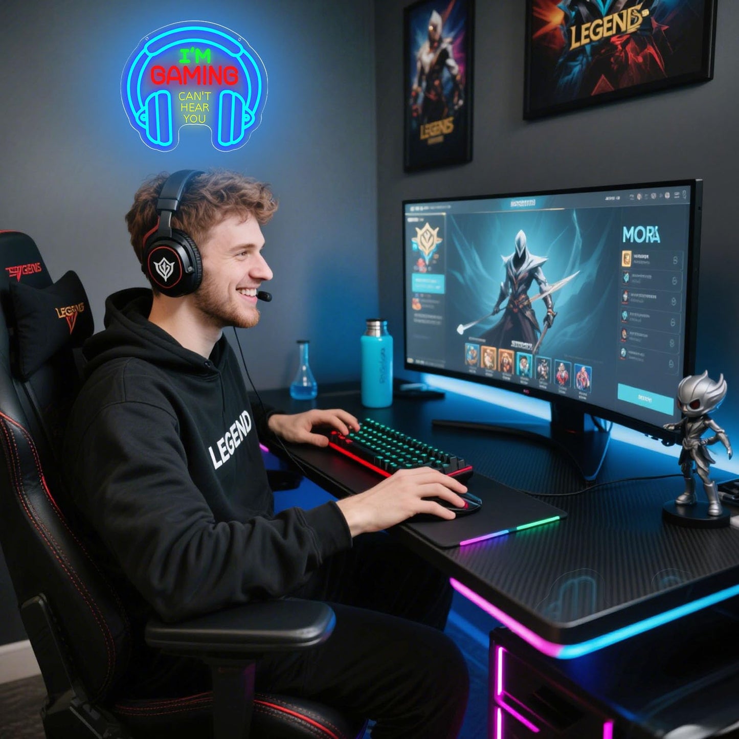 Gaming Neon Sign for Boys Room, Dimmable LED Game Room Neon Lights, USB Powered "I'M GAMING CAN'T HEAR YOU" Headset Neon Sign, Gamer Gifts for Men Teenager, Wall Decor for Game Zone Video Room Bedroom
