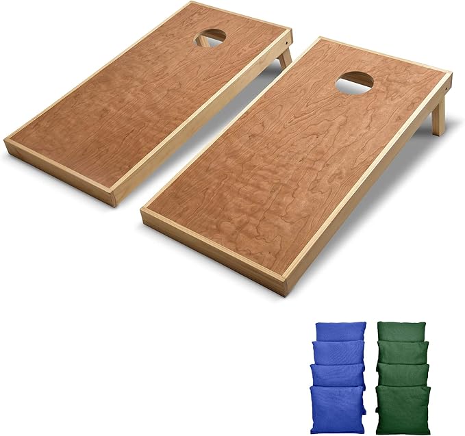 GoSports 4 ft x 2 ft Commercial Grade Cornhole Boards Set - Natural Wood Cornhole Boards, Choose from Different Bean Bag Color Combinations - Royal Blue & Dark Green