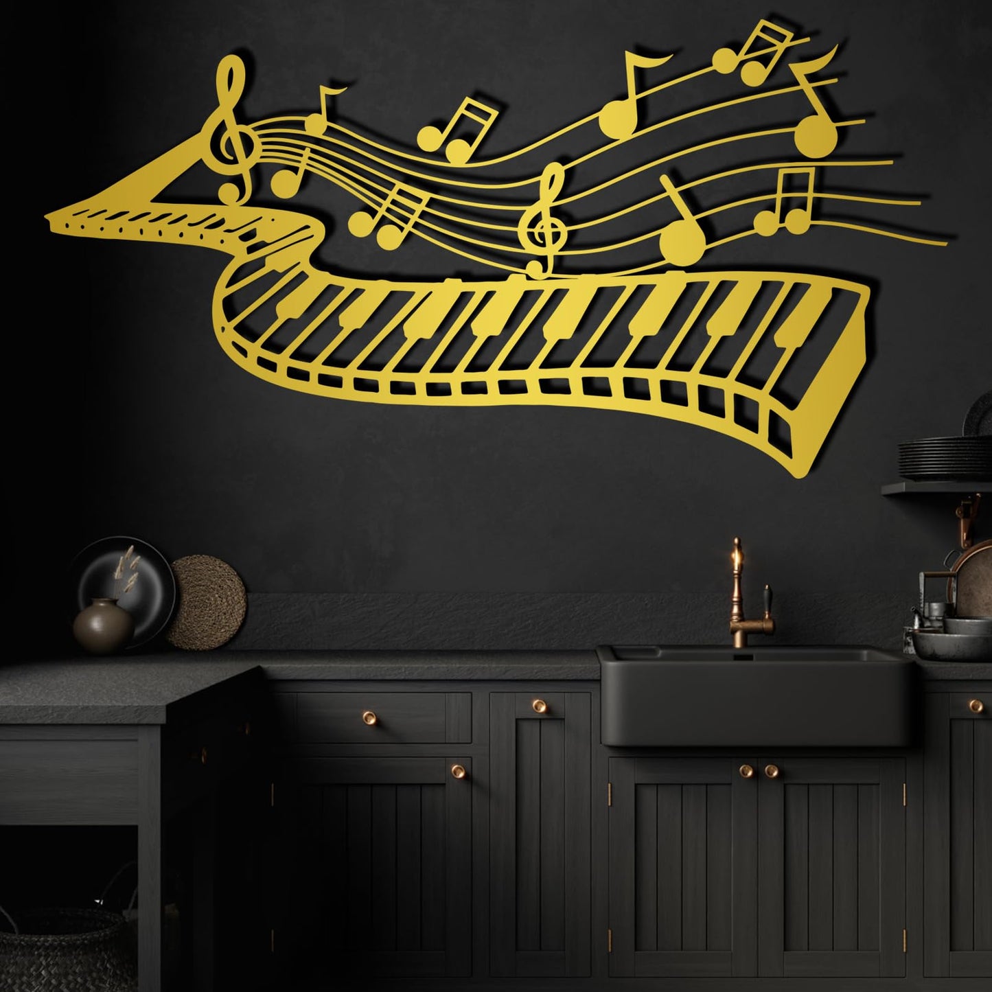 Music Wall Art,Music Metal Note For Wall,Musical Notes Decorations,Music Metal Wall Decor,Piano Wall Art,Musical Notes Wall Decor,Metal Wall Art for Bedroom,Living Room (Black, 35"x18" | 90x46cm, metal wall art)