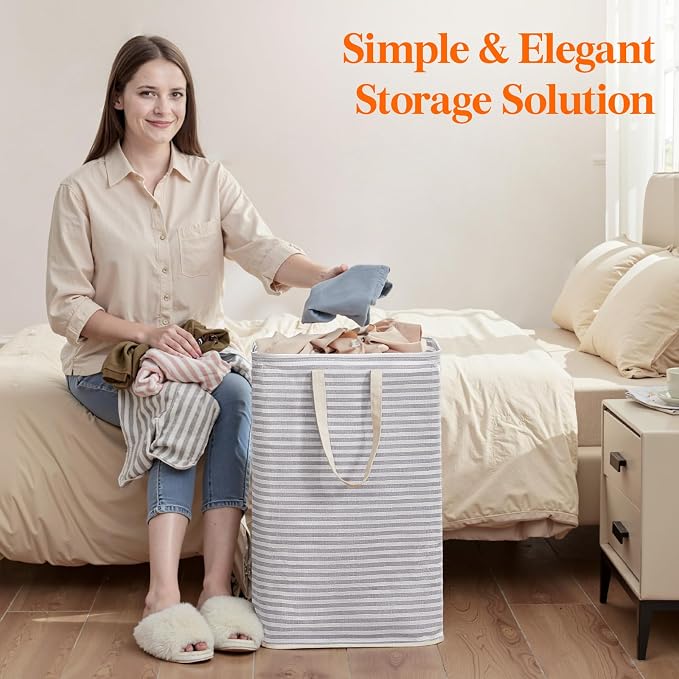 Lifewit 75L Large Collapsible Laundry Hamper, Tall Foldable Dirty Clothes Baskets Waterproof, Freestanding Design with Easy Carry Handles in Dorm Bedroom Bathroom College, Grey