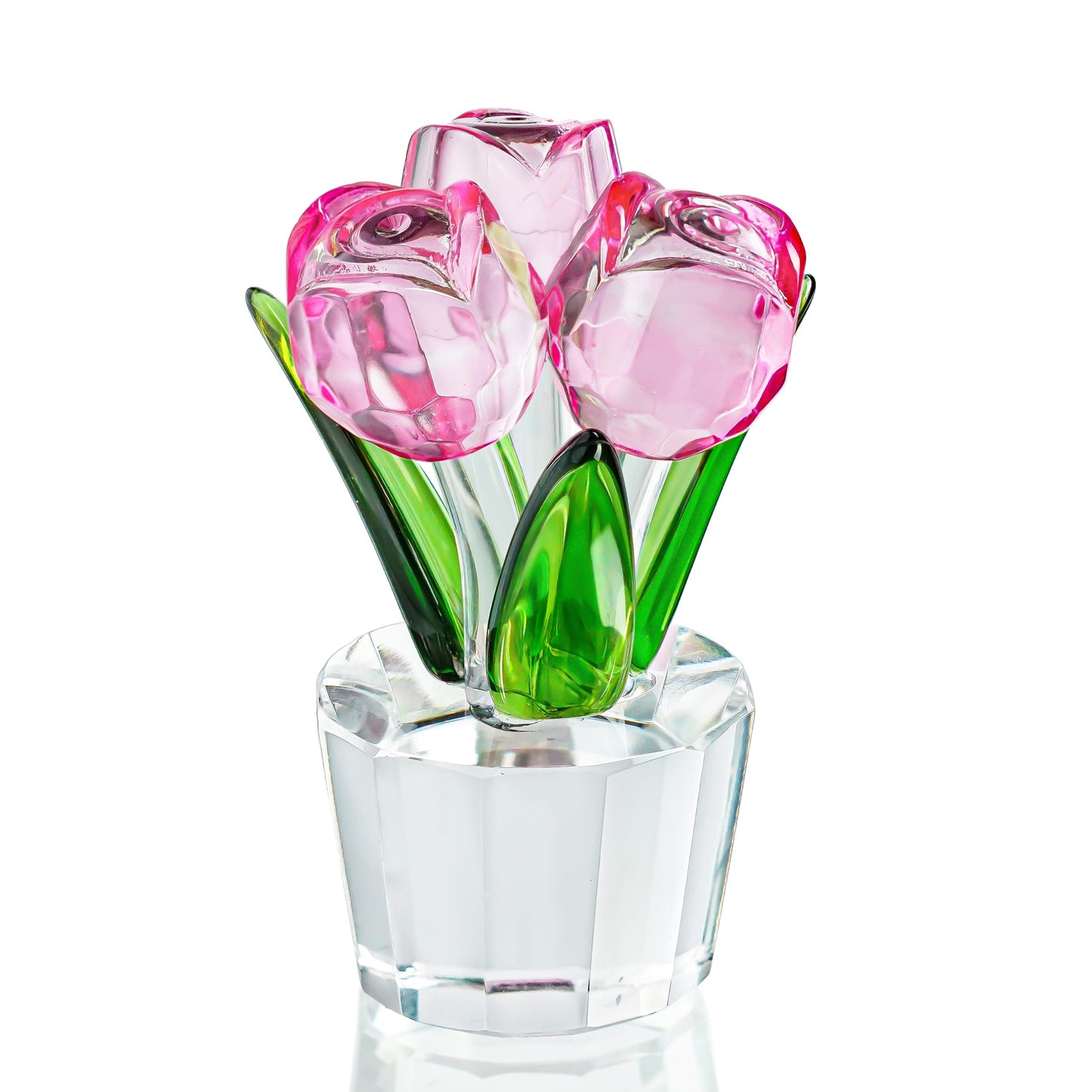 KRISININE 3.2 * 2in Crystal Pink Rose Flower Figurine Romantic Gifts for Wife Girlfriend Mom on Birthday Wedding Home Decorations
