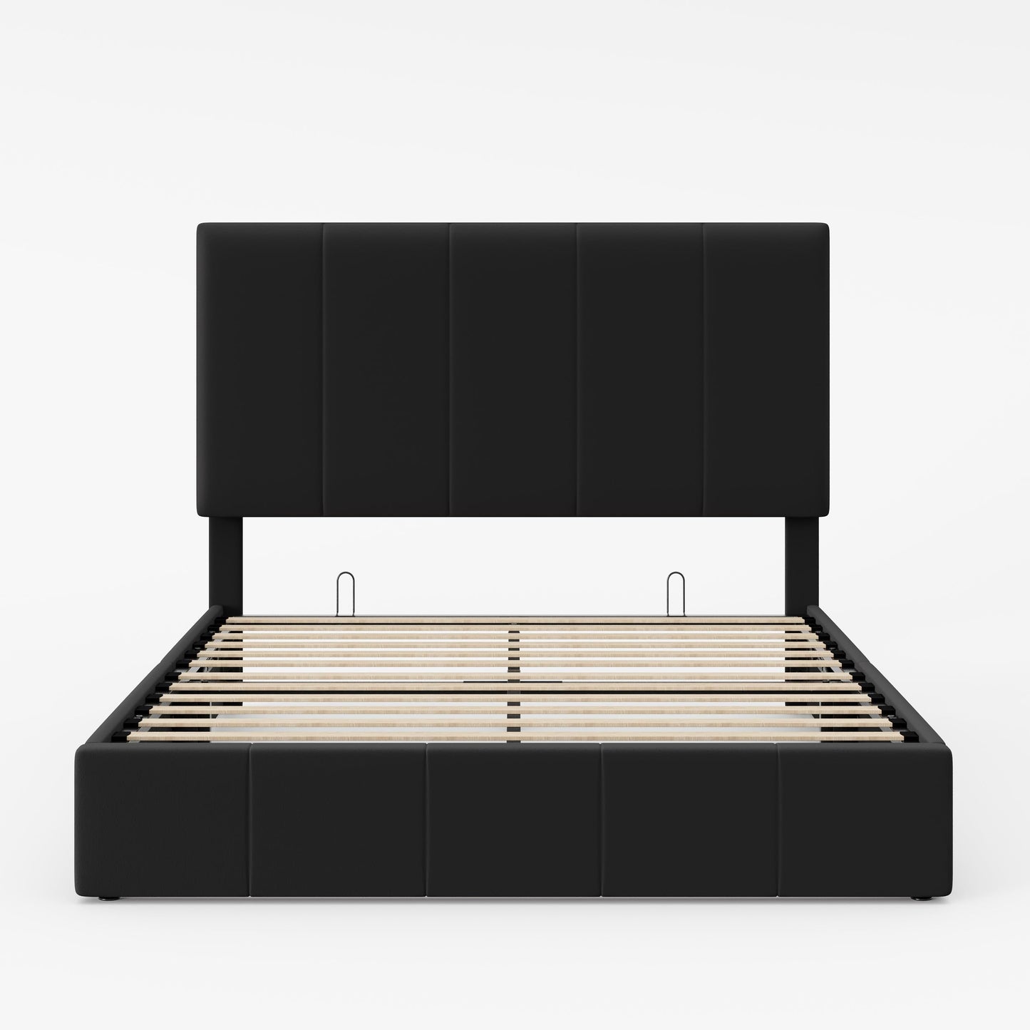 Allewie Full Size Velvet Lift Up Storage Bed Frame, Vertical Channel Tufted Headboard, Hydrualic Underneath Storage, Upholstered Platform Bed, Wooden Slats Support, No Box Spring Needed, Black