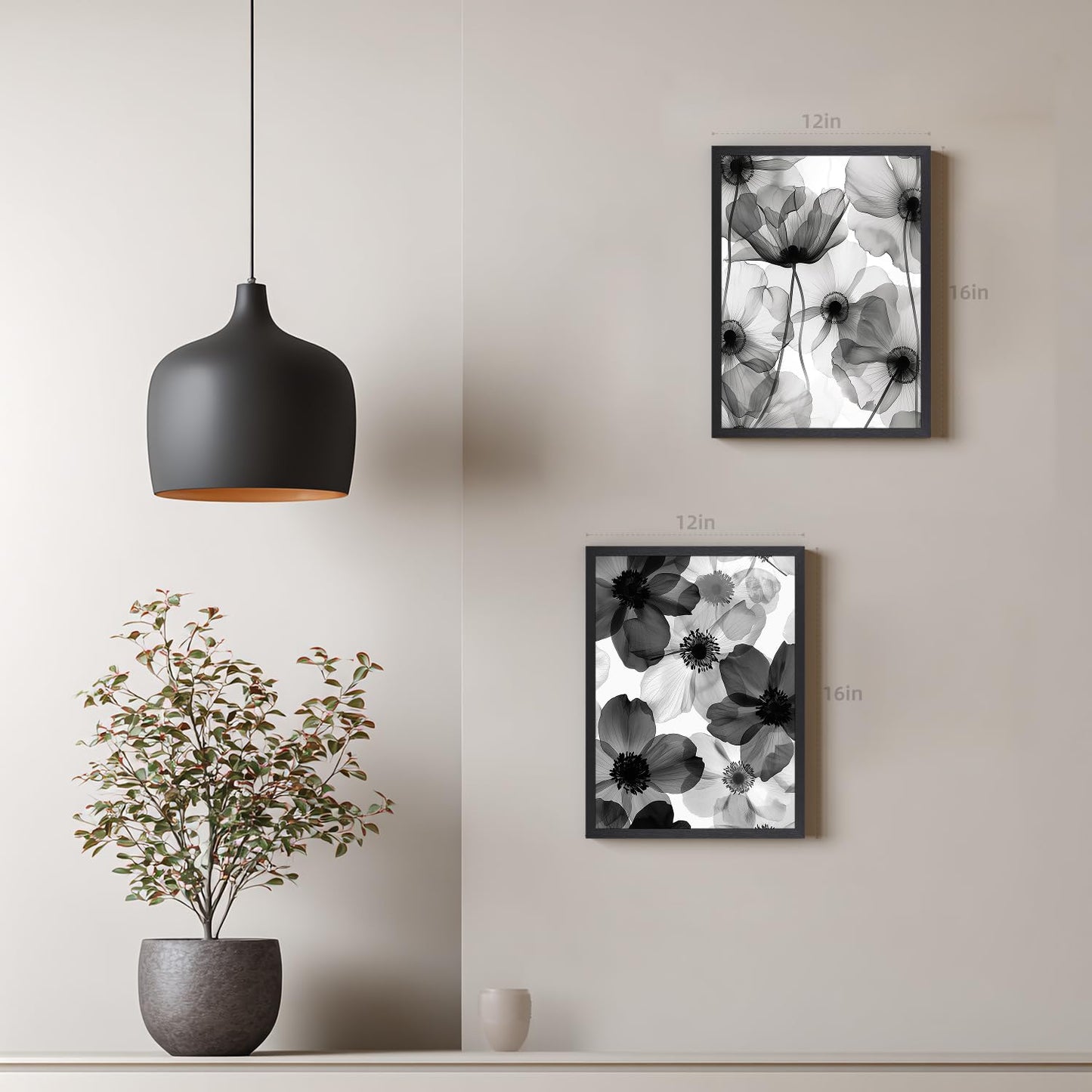 EisEver Black and White Floral Wall Art Set of 3, Neutral Minimalist Bathroom Decor, Modern Flower Canvas Prints, Elegant Nature Botanical Artworks for Bedroom Living Room Wood Framed 12x16 inch
