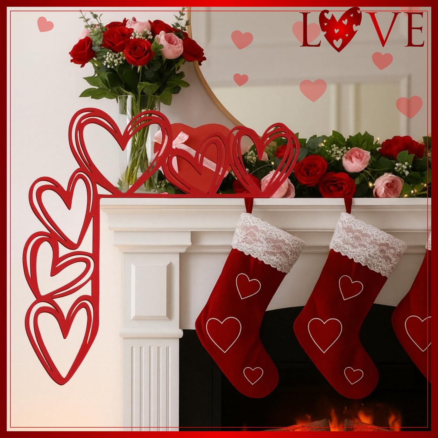 Yaocom Large Valentines Metal Door Topper 11.8" x 11.8" Red Heart Door Frame Decoration Love Romantic Metal Sign for Wedding Mothers Day Home Office Kitchen Cabinet Corner Shelf Window Wall Ornaments