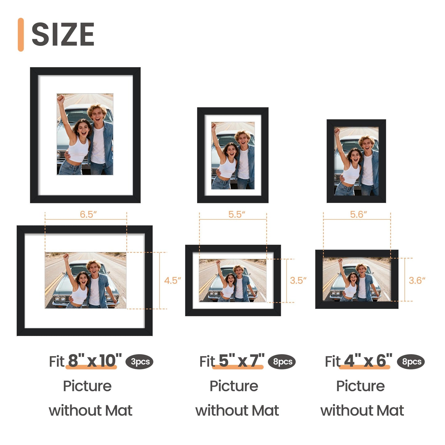 upsimples 19 Pack Picture Frames Collage Wall Decor for Mounting or Tabletop Display, Photo Gallery Frame Set for Family, Multi Sizes Including 8x10, 5x7, 4x6, Black