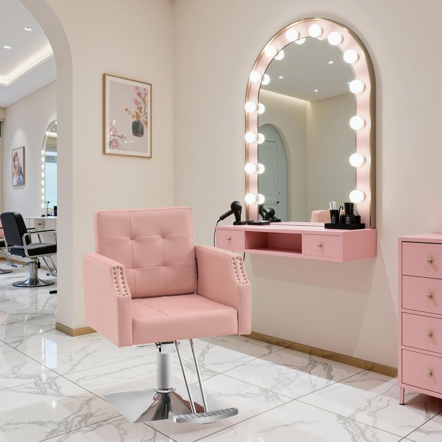 BarberPub Classic Salon Chair for Hair Stylist,Hydraulic Barber Styling Chair,Beauty Salon Spa Equipment 8818 (Pink)