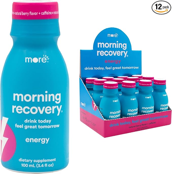 Morning Recovery, Electrolyte with Energy, Milk Thistle Drink Proprietary Formulation to Hydrate While Drinking, Highly Soluble Liquid DHM, Non GMO, Vegan, Gluten-Free, Berry, Pack of 12