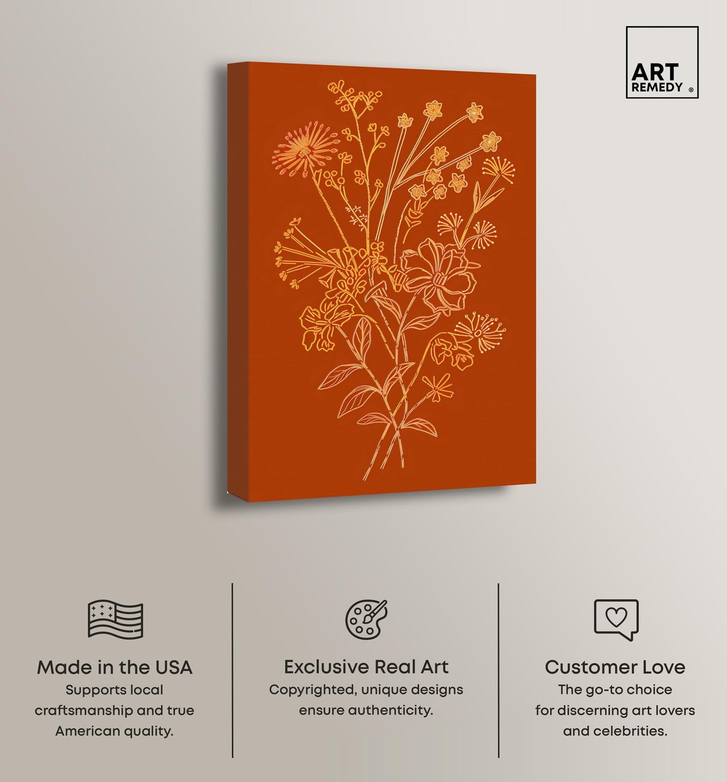 Art Remedy Golden Bouquet Embroidery Canvas Classic Cottage Art, Gallery Wrapped, 30" x 45"